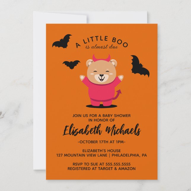 Carte De Correspondance Baby shower | Halloween Cute Lil' Bear Devil (Devant)