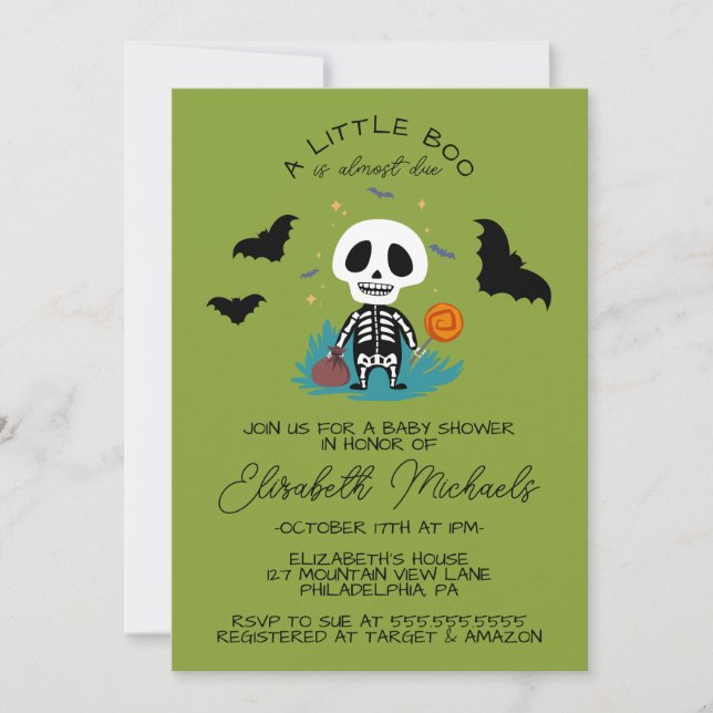 Carte De Correspondance Baby shower | Halloween Lil' Boo Skeleton (Devant)