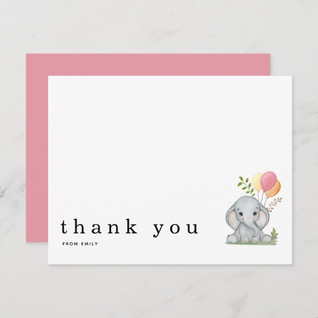 Carte De Correspondance Baby shower Merci Nom Elephant Note Card (Devant / Derrière)