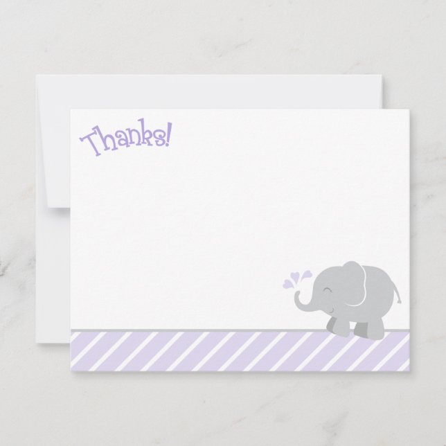 Carte De Correspondance Baby shower moderne violet gris éléphant fille (Devant)