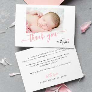 Carte De Correspondance Baby shower photo de script rose budget merci