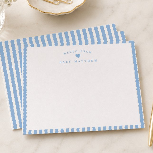Carte De Correspondance Baby Shower rayé bleu ondulé (Créateur téléchargé)