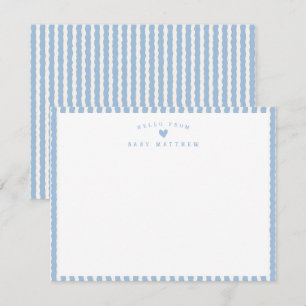 Carte De Correspondance Baby Shower rayé bleu ondulé