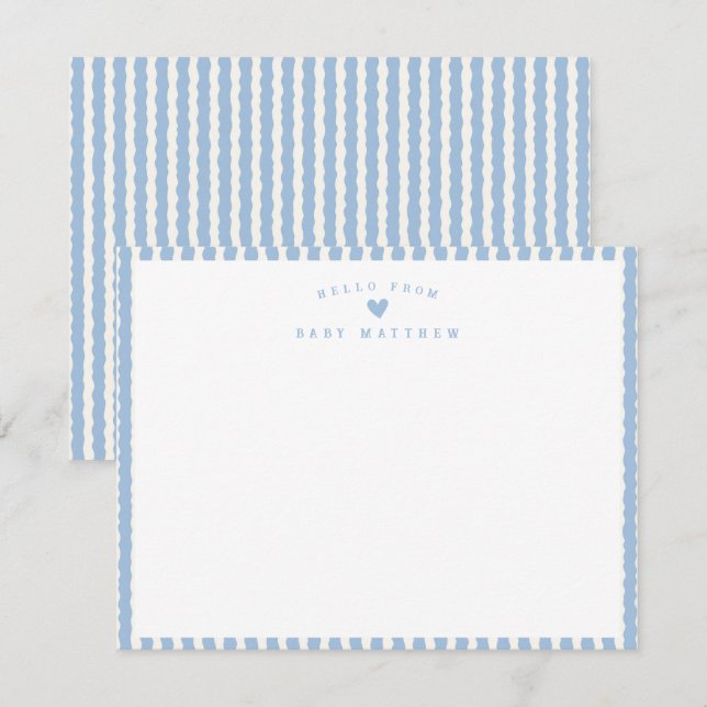 Carte De Correspondance Baby Shower rayé bleu ondulé (Devant / Derrière)