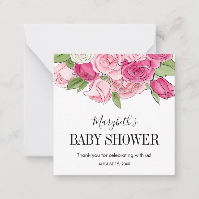 Carte De Correspondance Baby shower Rose rose Aquarelle (Devant)