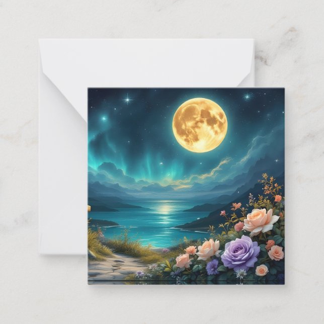 Carte De Correspondance Baie de l'océan fleuri clair de lune (Devant)