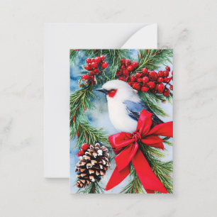 Carte De Correspondance Baies d'oiseaux et petit budget de Noël avec arc