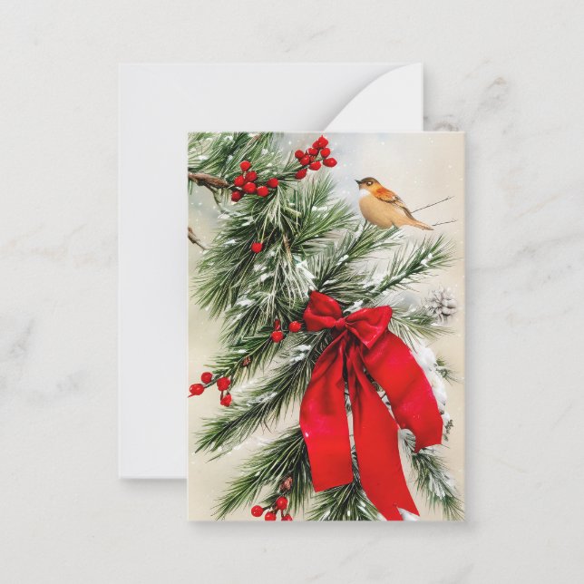 Carte De Correspondance Baies oiseau et arc budget mini Noël (Devant)