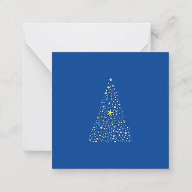 Carte De Correspondance Balancé Bleu Arbre de Noël Étoiles Composition (Devant)