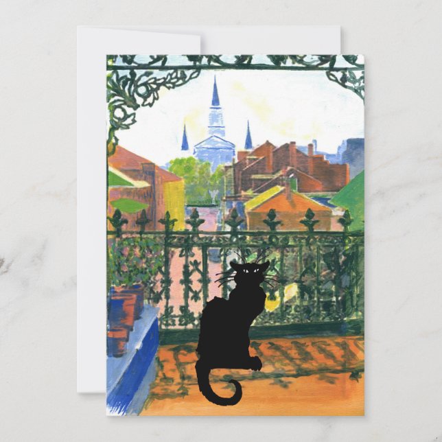 Carte De Correspondance Balcon Trimestre français avec chat noir (Devant)