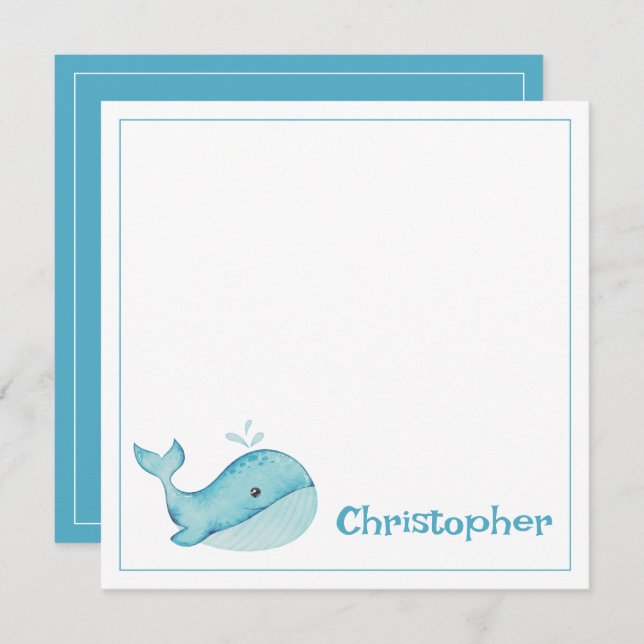 Carte De Correspondance  Baleine bleue nautique mignonne personnalisée (Devant / Derrière)