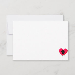 Carte De Correspondance Ballon en forme de cœur avec empreinte de patte de