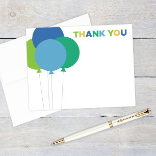 Carte De Correspondance Ballons d'anniversaire bleu et vert moderne Merci