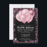 Carte De Correspondance Ballons de Parties scintillant rose noir budget An<br><div class="desc">Glam moderne rose Parties scintillant noire étincelante Balloon élégant Invitation Anniversaire</div>