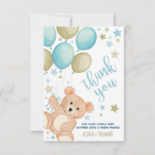 Carte De Correspondance Ballons Ours Teddy Boy Baby shower Merci