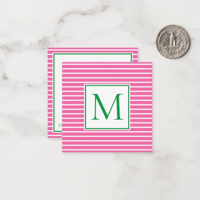 Carte De Correspondance Bande rose et blanche avec Monogramme vert (Devant/Arrière en situation)