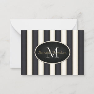 Carte De Correspondance Bandes noires et crémeuses Ovale encadré Monogramm