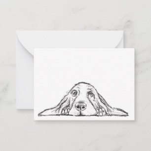 Carte De Correspondance basset hound noir blanc yeux de chiot simple 