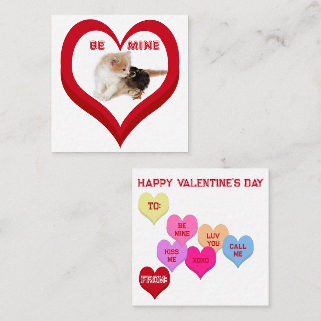Carte De Correspondance BE MINE Valentine's Critters Conversation Hearts (Devant / Derrière)