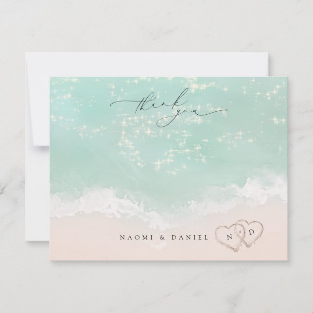 Carte De Correspondance Beach Hearts Merci Papeterie personnalisée (Devant)