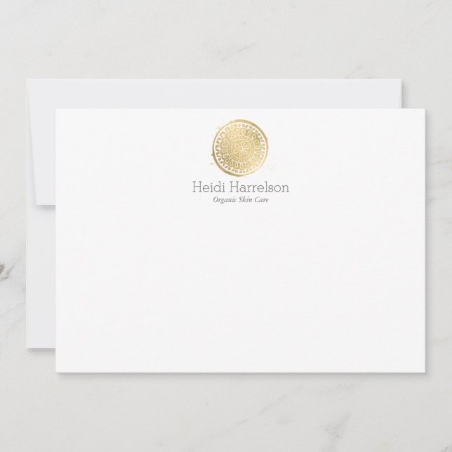 Carte De Correspondance Beauté élégante Mandala Logo Faux Gold Flat Note (Devant)