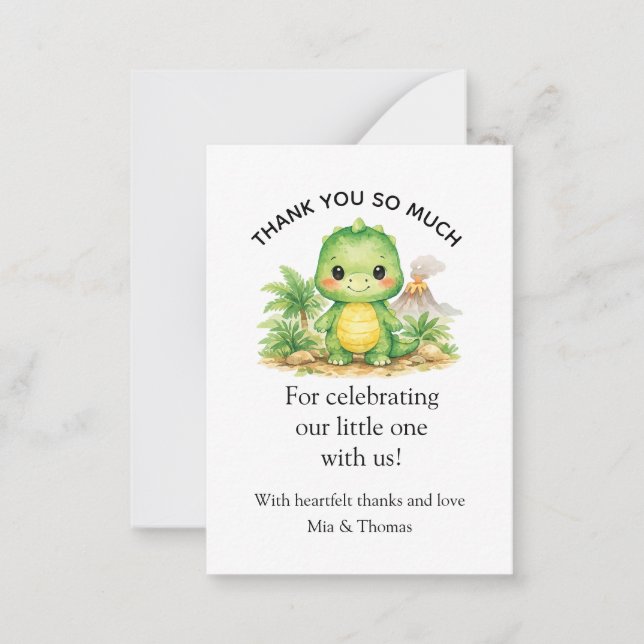 Carte De Correspondance Bébé dinosaure mignon Merci (Devant)
