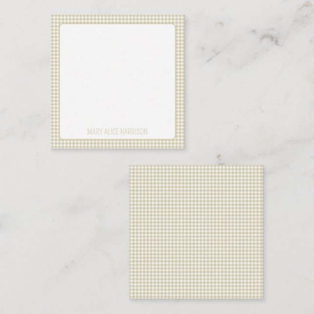 Carte De Correspondance Beige et blanc En vichy Plaid Personnalisé (Devant / Derrière)