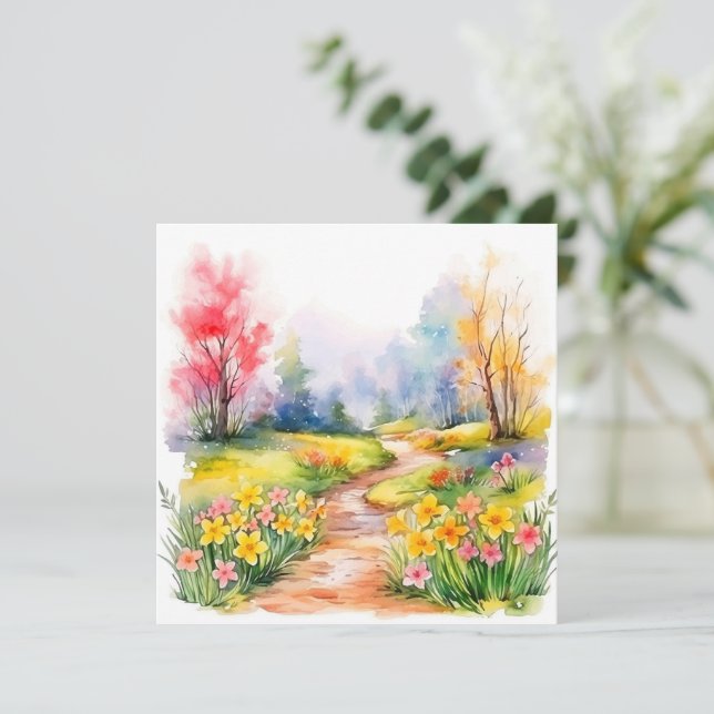 Carte De Correspondance Belles fleurs de printemps à l'aquarelle (Debout devant)