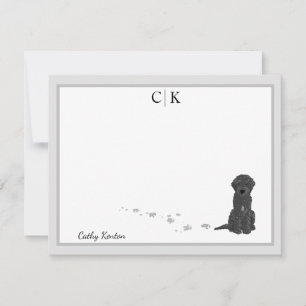 Carte De Correspondance Bene the Labradoodle Chien Grey Monogramme frontal