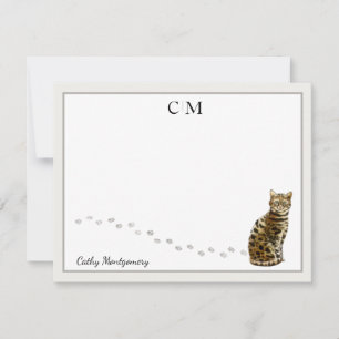 Carte De Correspondance Bengale Cat gris frontière Monogramme et nom plat