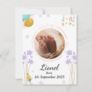 Carte De Correspondance Bienvenue bébé, photo ronde, couleurs neutres
