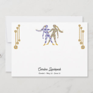 Carte De Correspondance Bijoux Pearl & Gold avec signe Gemini Zodiac