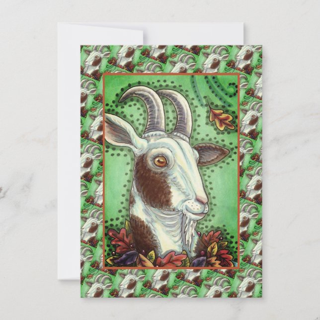 CARTE DE CORRESPONDANCE BILLY GOAT ET FEUILLES D'AUTOMNE, FÊTE DE REMERCIE (Devant)