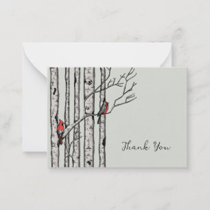 Carte De Correspondance Birch Trees modernes et Merci aux oiseaux rouges