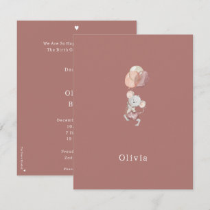 Carte De Correspondance Birth Announcement Card Little Mouse With Balloons