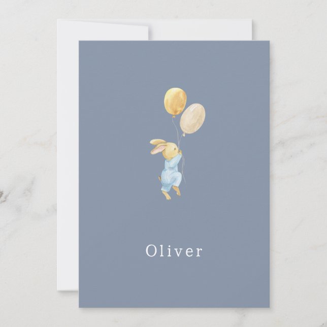 Carte De Correspondance Birth Announcement Little Rabbit With Balloons (Devant)