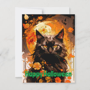 Carte De Correspondance Black Cat Moon Fleurs magiques