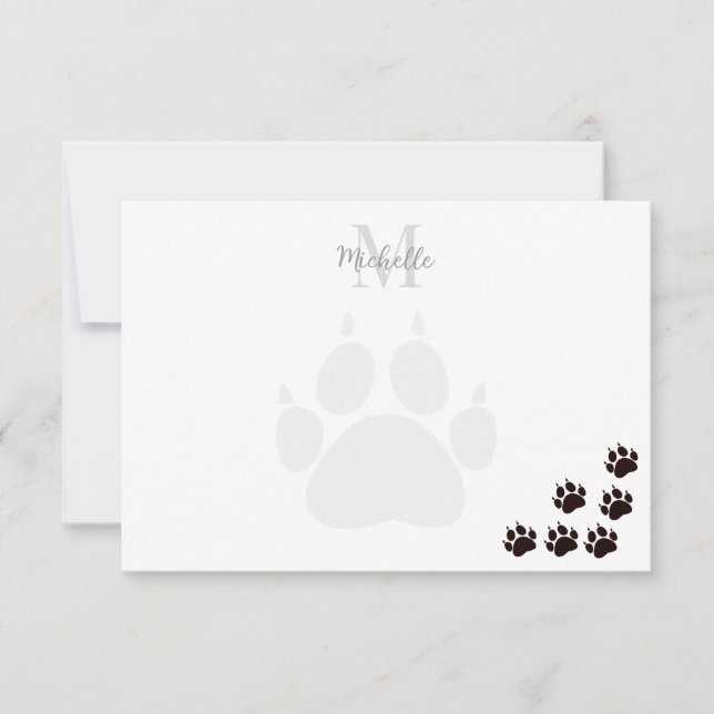 Carte De Correspondance Black Cat Paw Prints Monogram Personalized  (Devant)