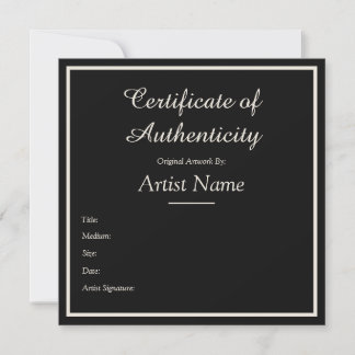 Carte De Correspondance Black Customizable Certificate of Authenticity