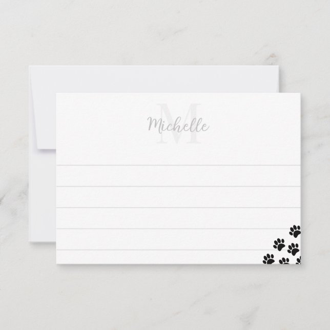 Carte De Correspondance Black Pet Paw Prints Monogram With Lines  (Devant)