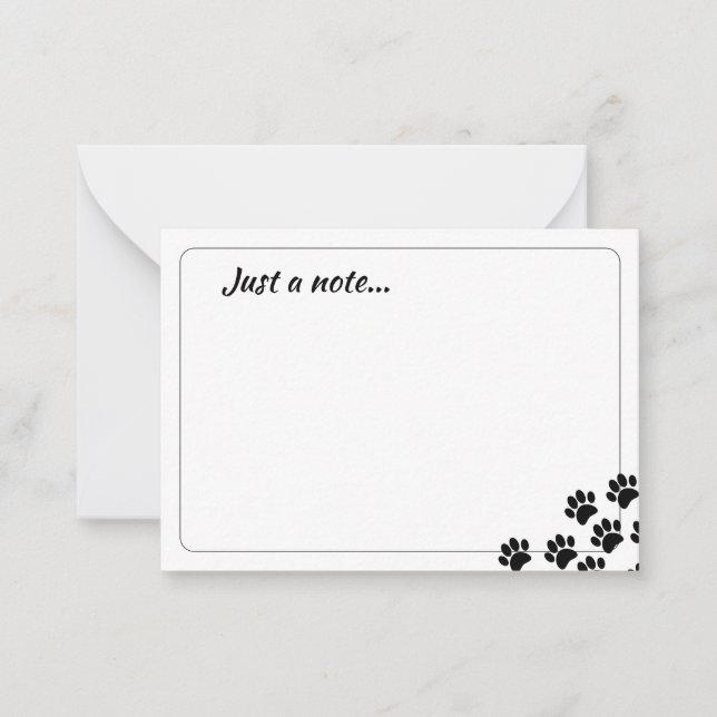Carte De Correspondance Black Puppy Paw Prints Just a Note (Devant)