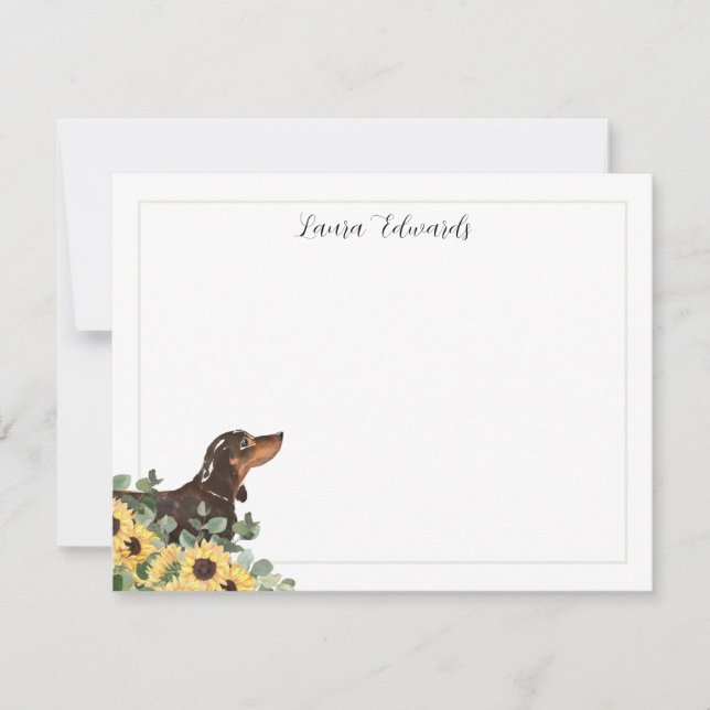 Carte De Correspondance Black Tan Dachshund Sunflower Eucalyptus (Devant)