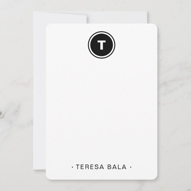Carte De Correspondance Black White | Minimal Modern Round Monogram (Devant)