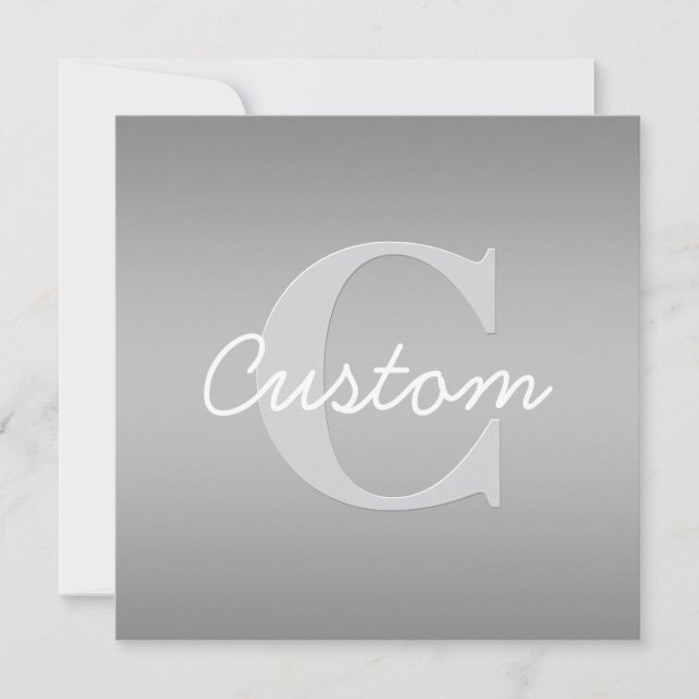 Carte De Correspondance Blanc Cursive & Monogramme Gris | Couleurs Éditabl (Devant)