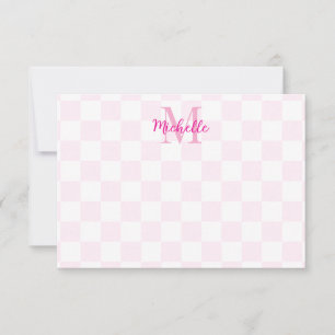 Carte De Correspondance Blanc élégant et damier rose personnalisé 