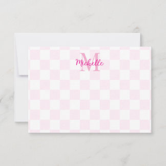 Carte De Correspondance Blanc élégant et damier rose personnalisé
