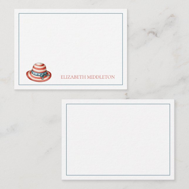 Carte De Correspondance Blanc rouge et bleu 4 juillet chapeau bleu (Devant / Derrière)