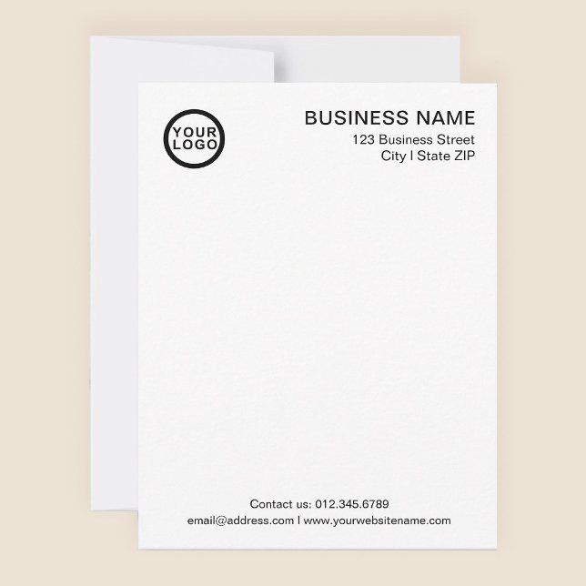 Carte de correspondance blanche classique moderne  (Stylishly Personalize with Your Custom Logo, Business Name & Contact Information.)