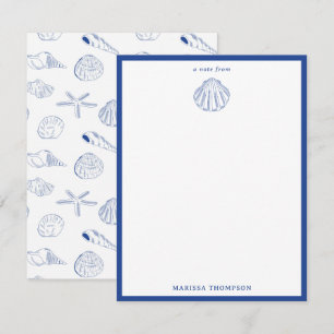Carte De Correspondance Bleu blanc Main dessinée Sea Shells Plage Été