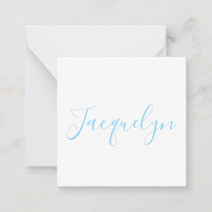 Carte De Correspondance Bleu Blanc Plaine Élégant Moderne Calligraphie Nom